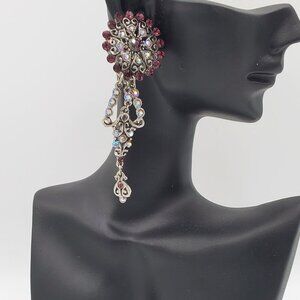 Red Crystal Chandelier Clip-On Drop Earrings